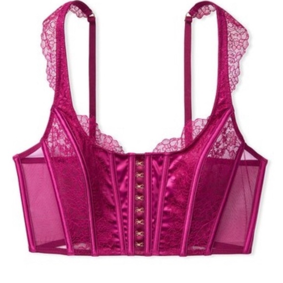 NEW Victoria's Secret Dream Angels Lace Unlined Corset Top Maroon Size Large NWT - Picture 3 of 6